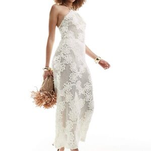 Halterneck Floral Crochet Maxi Dress